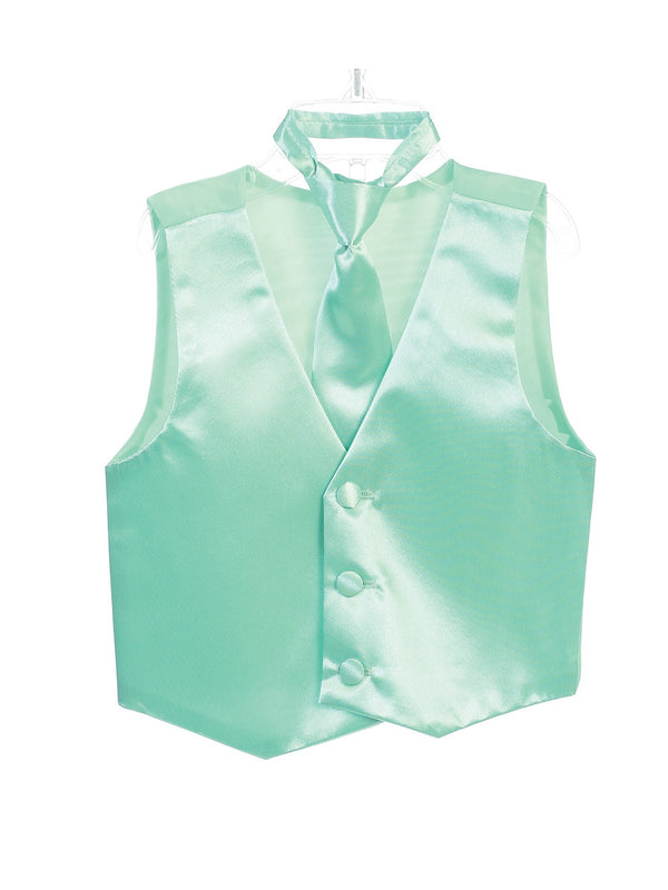 Tip Top Kids Little Boys Mint Three Button Satin Vest Tie 2 Pc Set 2-6 - SophiasStyle.com